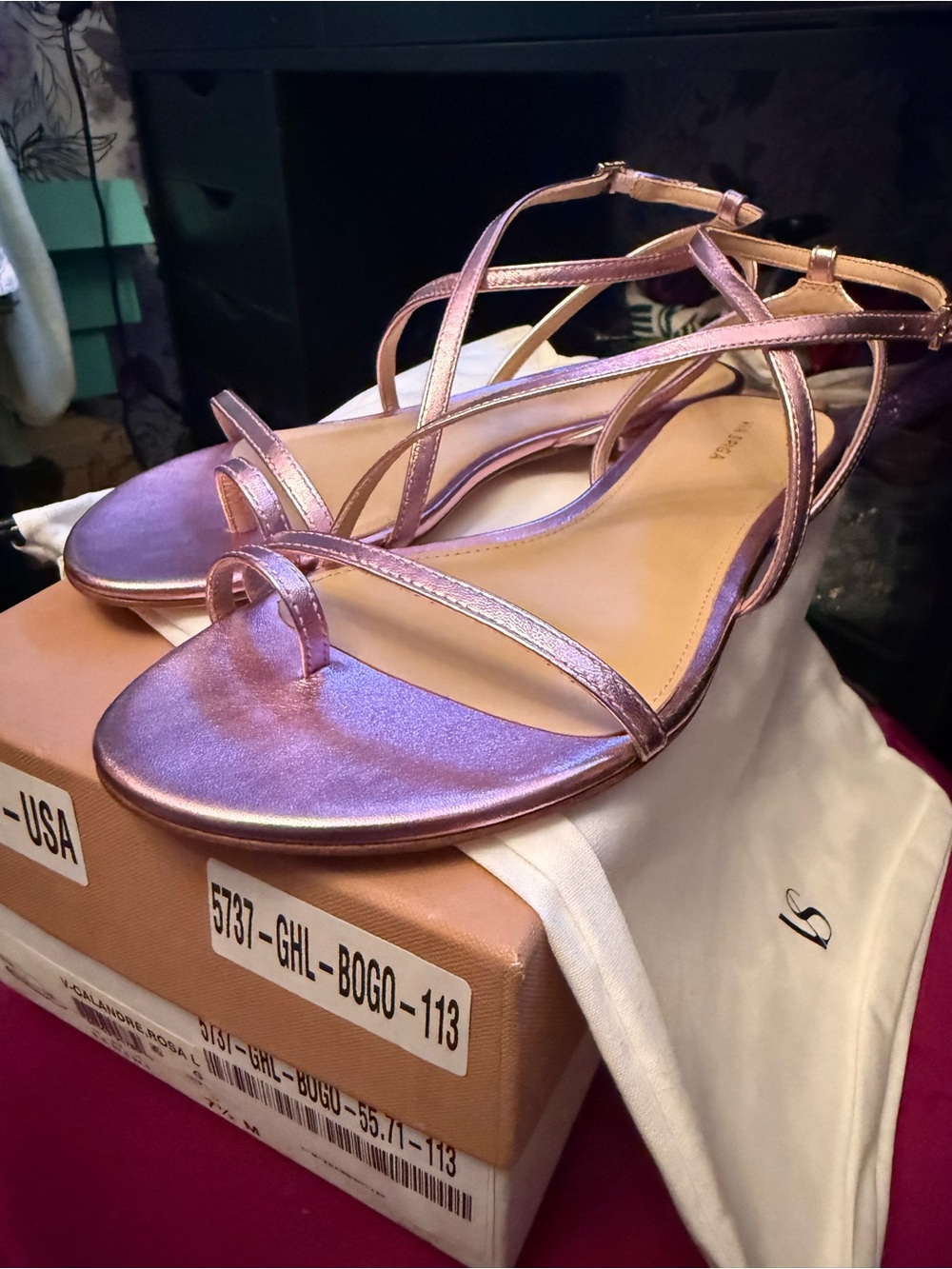 Via Spiga Metallic Rose Gold Strappy Sandals